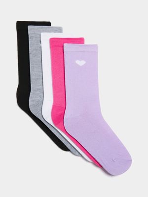 Jet Girls Older 5-Pack Heart Multicolour Anklet Socks