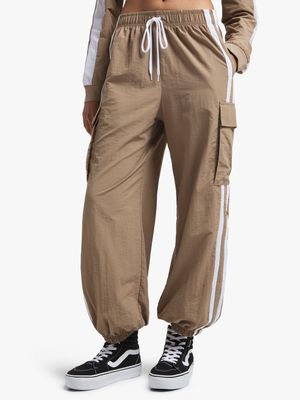 Women's Mocha Co-Ord With Contrast Side Panel Utility Pants