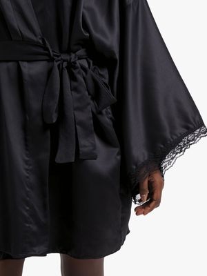 Jet Women's Black with Lace Satin Sleepwear Gown