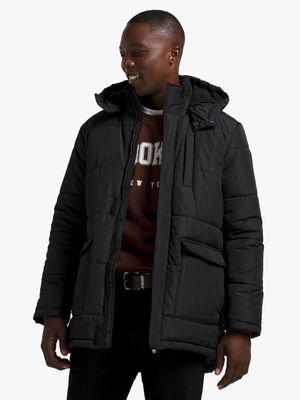 Men's Black Hooded Parka Jacket