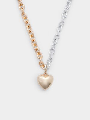 Women's Gold & Silver Chunky Heart Necklace
