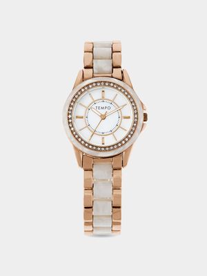 Tempo Ladies Rose & White Tone Bracelet Watch