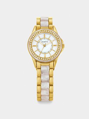 Tempo Ladies Rose Toned Watch With Resin Detail