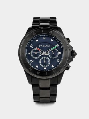 Fabiani Men’s Gunmetal Plated Stainless Steel Blue Multi Dial Bracelet Watch