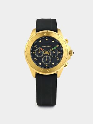 Fabiani Men’s Gold Plated Stainless Steel Multi Dial Black Silicone Watch