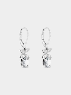 Cheté Sterling Silver  Cubic Zirconia Women’s Oval Butterfly Drop Earrings