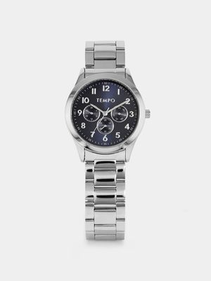 Tempo Men’s Silver Plated Blue Multi Dial Bracelet Watch