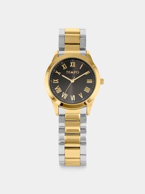 Tempo Men’s Gold Plated Black Dial Bracelet Watch