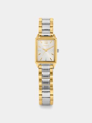 Tempo Women’s Gold & Silver Plated Rectangle Bracelet Watch