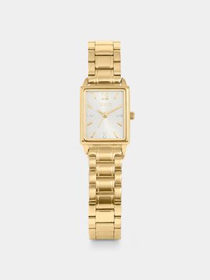 Tempo Women’s Gold Plated Silver Dial Rectangle Bracelet Watch