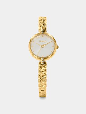 Tempo Women’s Gold Plated Silver Dial Bangle Watch