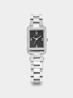 Minx Silver Plated Rectangle Black Dial Bracelet Watch
