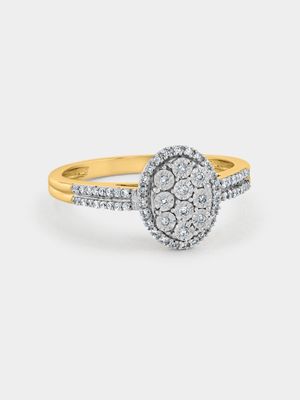 Yellow Gold 0.15ct Diamond Oval Cluster Ring