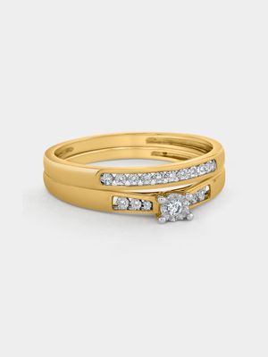 Yellow Gold & 0.05ct Diamond Miracle Plate Twinset Ring