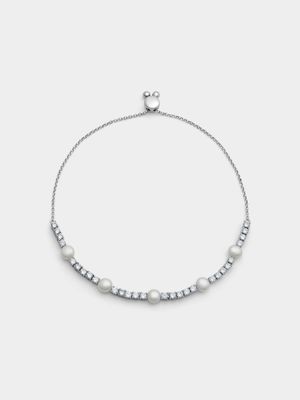 Cheté Sterling Silver Pearl & Cubic Zirconia Women’s Friendship Bracelet