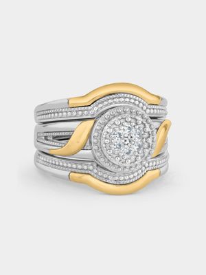 Yellow Gold & Sterling Silver Diamond & Created White Sapphire Round Women’s Alexa Triple Set Ring
