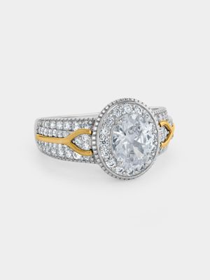 Yellow Gold & Sterling Silver, Cubic Zirconia Oval Halo Split Ring