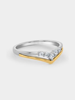 Yellow Gold & Sterling Silver, Cubic Zirconia Promise Ring