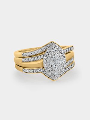 Yellow Gold Diamond & Created White Sapphire Marquise Triple Set Ring