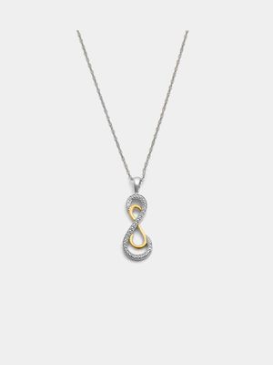 Yellow Gold & Sterling Silver, Pave Infinity Pendant on a Chain