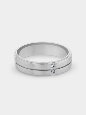 Stainless Steel Cubic Zirconia Men’s Vertical Stripe Ring