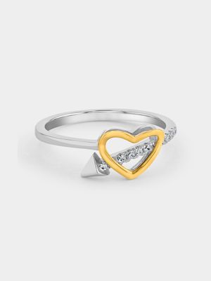 Yellow Gold & Sterling Silver, Cubic Zirconia Heart design Promise Ring