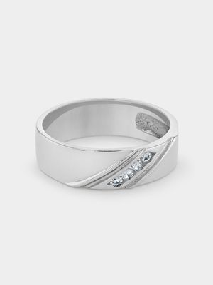 Stainless Steel Cubic Zirconia Matte Centre Diagonal Design Ring