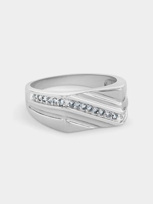 Stainless Steel Cubic Zirconia Zigzag Pavé Ring