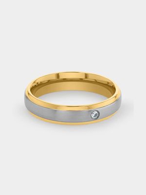 Stainless Steel Gold Plated Cubic Zirconia Men’s Edge Ring