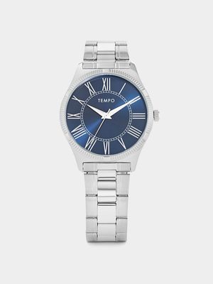 Tempo Men’s Blue Dial Silver Plated Bracelet Watch