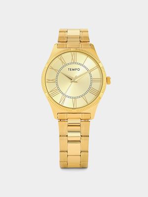 Tempo Men’s Champagne Dial Gold Plated Bracelet Watch