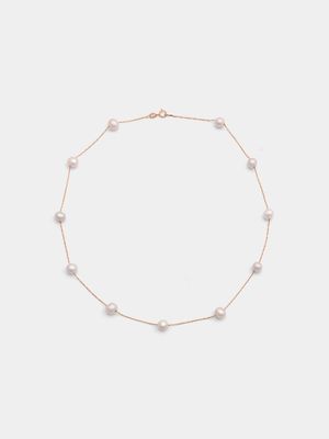Rose Gold ,7mm Pink Fresh Water Pearl, Station Necklace.