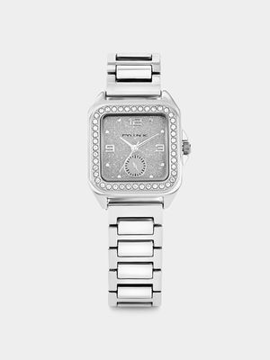Minx Silver Plated Square Glitter Dial Bracelet Watch