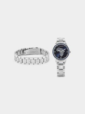 Tempo Women’s Silver Plated Africa Bracelet Watch & Bracelet Set