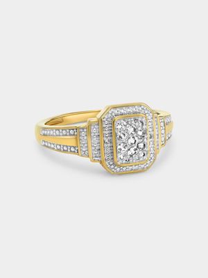 Yellow Gold Diamond & Created Sapphire Rectangular Ring