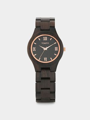 Tempo Women’s Brown Ebony & Zebra Wood Bracelet Watch