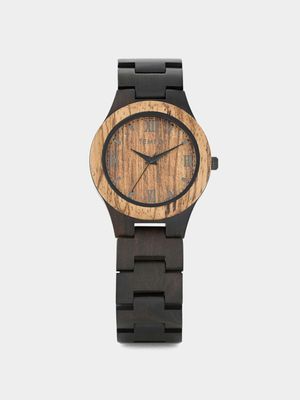 Tempo Men’s Light Brown Dial Ebony & Zebra Wood Bracelet Watch