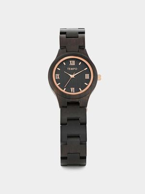 Tempo Men’s Brown Ebony & Zebra Wood Bracelet Watch