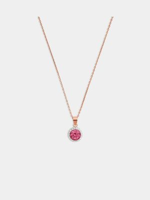 Rose Gold & Sterling Silver Pink Crystal Women’s Halo Pendant on chain