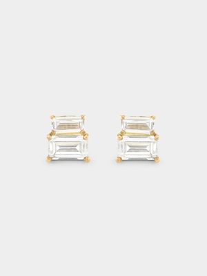 Yellow Gold Cubic Zirconia Women’s Step design Stud Earrings