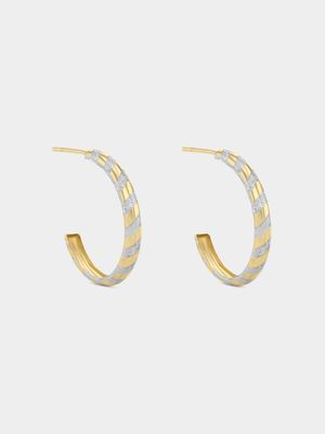 Yellow Gold Women’s Candy Stripe Open End Hoop Earrings