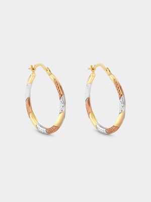 Tricolour Gold Round Hinged Hoop Earrings