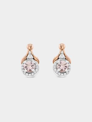 Rose Gold & Sterling Silver Pink Cubic Zirconia Wishbone Stud Earrings