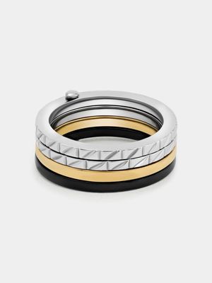 Stainless Steel Tricolour Three Band Ring