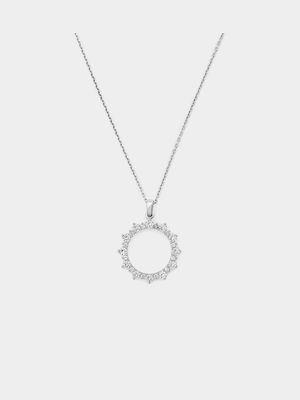 Sterling Silver Diamond & Created White Sapphire Circle Pendant