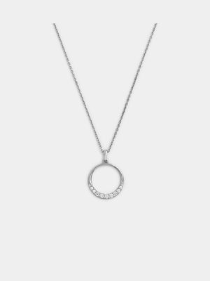 Sterling Silver Diamond & Created Sapphire Modern Circle Pendant