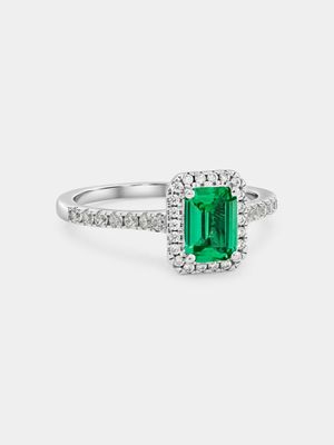 Sterling Silver Green Cubic Zirconia Emerald-Cut Ring