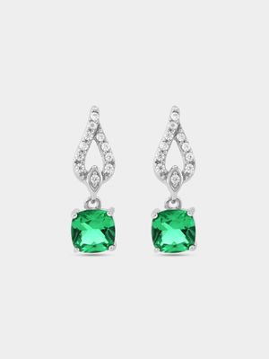 Sterling Silver Green Cubic Zirconia Women’s Dew Drop Earrings