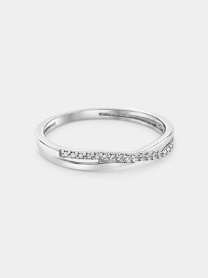 White Gold Diamond & Created Sapphire Twisted Anniversary Ring
