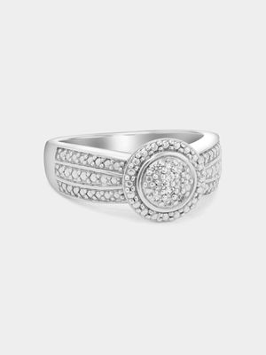 White Gold Diamond & Created Sapphire  Round Halo Ring